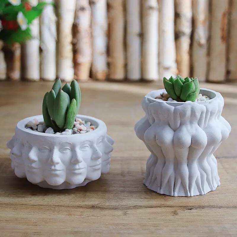 Unique Face Head Flower Pot Mold Abstract Bust Vase Silicone Molds Succulent Flower Pot Female Body Planters Mould