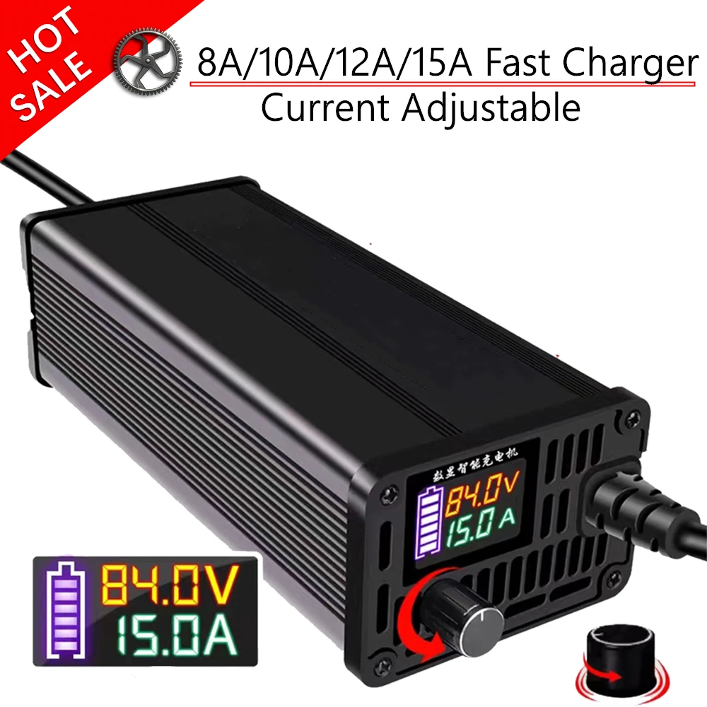 10A 15A 48V 58.4V 72V 60V 67.2V 84V Li-ion LiPo Lifepo4 Lithium Battery Charger Curren Adjust 13S Fast Charge ebike 16S 20S 24S 1