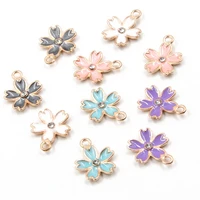 10pcs 1417mm 5 color crystal flower charms for jewelry making enamal alloy plant pendant for necklace earrings findings