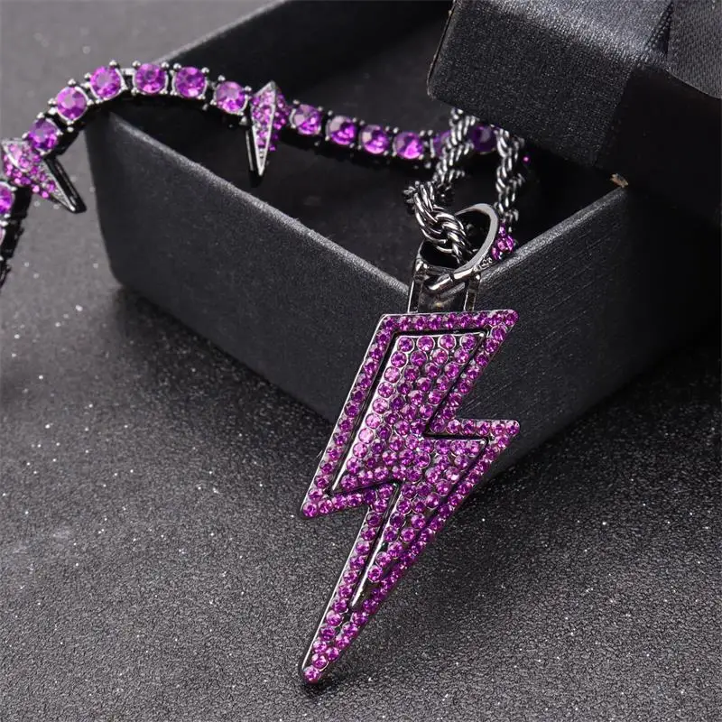 

Lightning Pendant Hip Hop Necklaces for Men Charm Crystal Layered Accessories Party Jewellery Cuban Chain for Men Necklaces