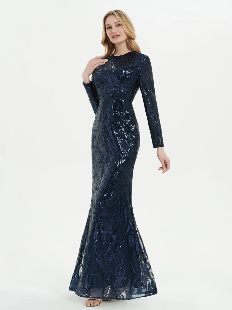 Темно-синие свадебные платья-русалки для матери невесты сдержанные вечерние