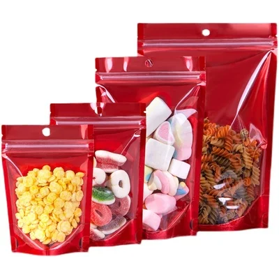 

Sachet Red Packs Stand Up Bag Mylar Zipper Bags Pocket Translucent Food Packaging Aluminum Foil Sealed Pouches With Hanging Hole