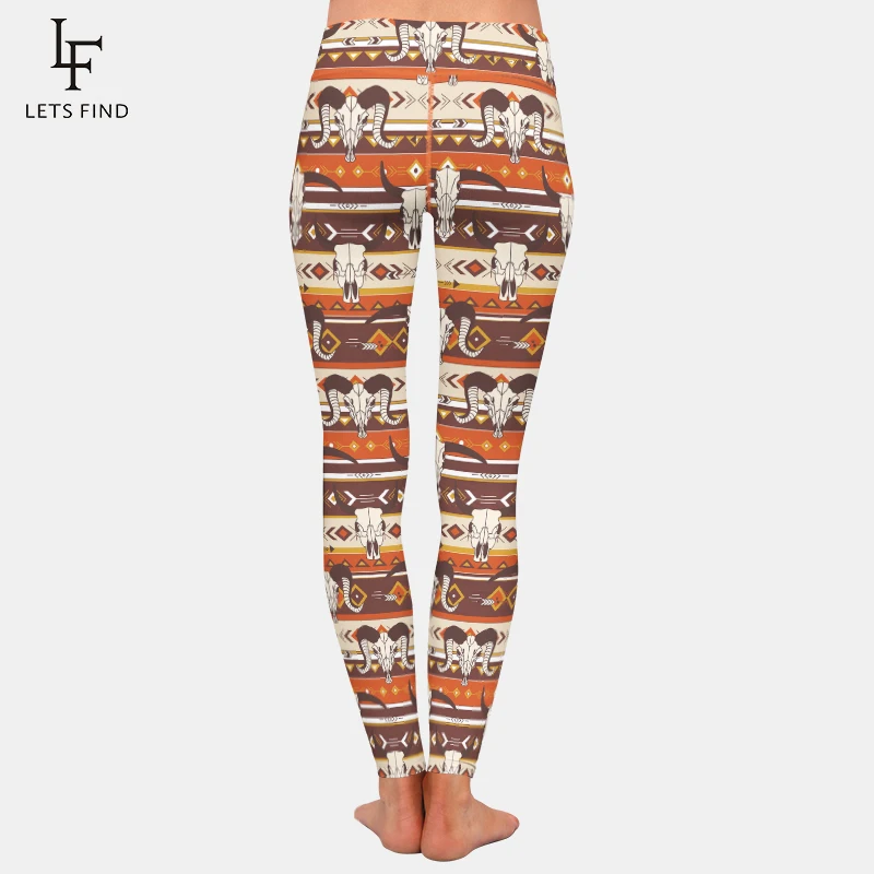 LETSFIND New Soft Women Elastic Legging 3D Bull Skulls In Engraving Technique and Boho Ornament Print Fitness Leggings