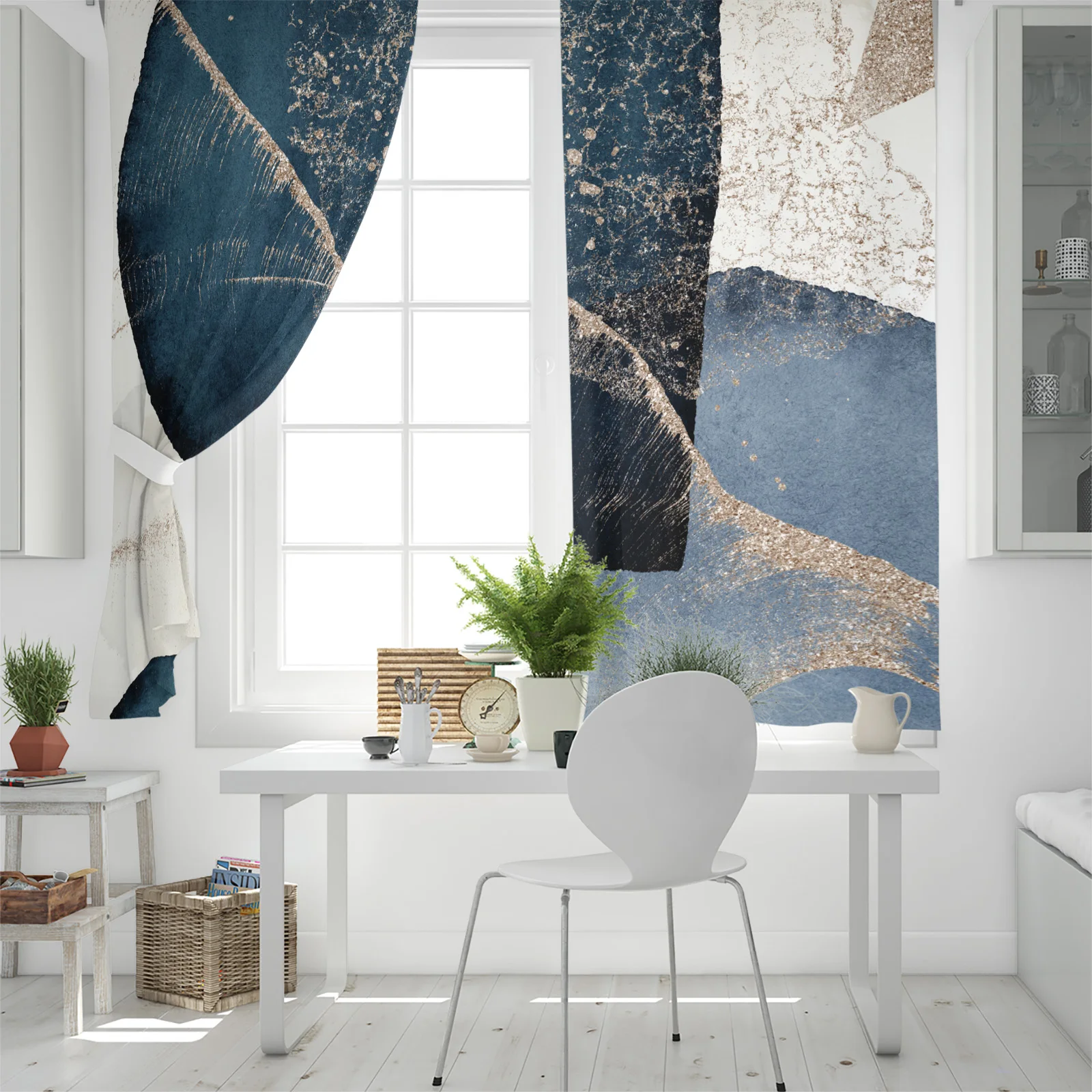 Абстрактные Художественные круглые квадратные полосатые синие Оконные