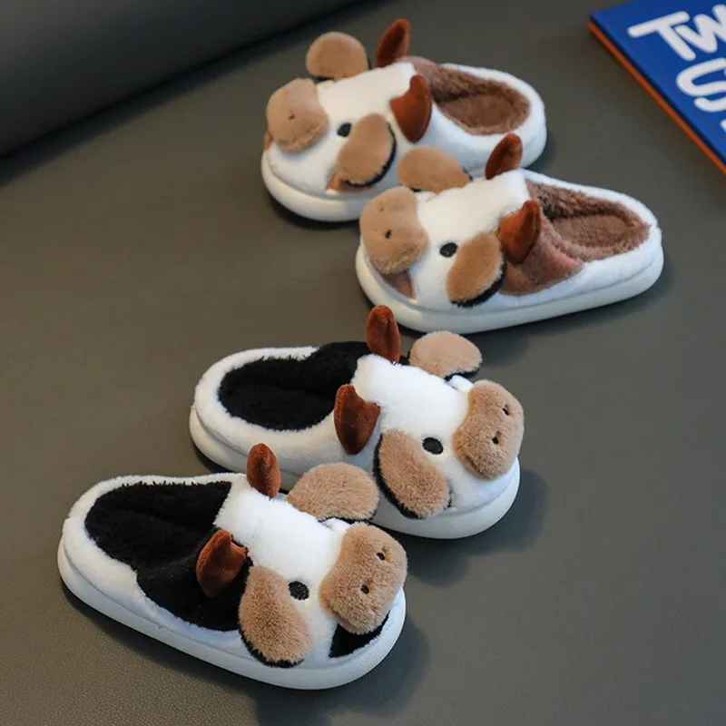 

Cute Upgrate Slipper Animal For Winter Kids Kawaii Cow Fluffy Cartoon Shoes Funny Milk House Children Slippers Warm Slippers