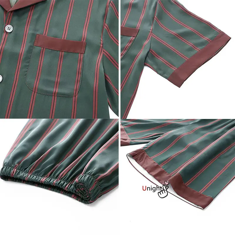 Men Short Set Satin Silk Large Size Pyjamas Summer Sleepwear Home Clothes Stripe Sleep Tops Big Size 4XL Plaid Pijama Hombre
