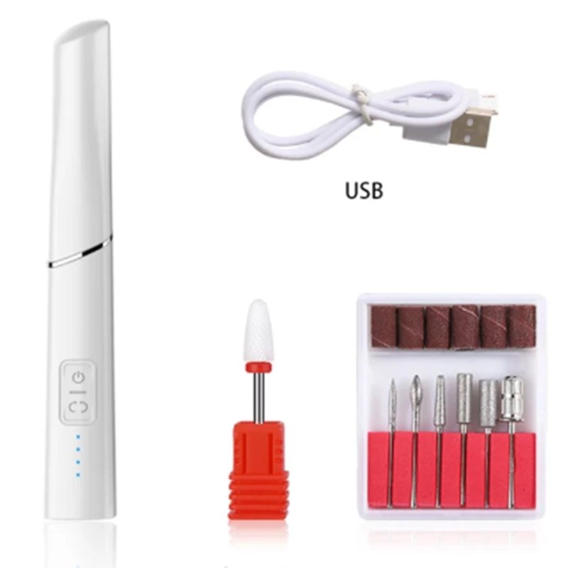 

Electric Nail Drill Machine Set Pedicure Manicure File Polishing Equipment With Ceramic Grinding Head USB Rechargeable