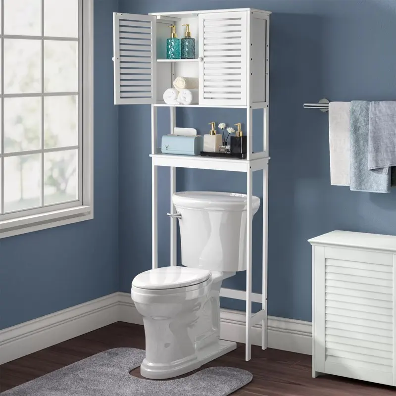 

The Toilet Storage Bathroom Cabinet with Adjustable Shelf and 2 Doors, Bathroom Shelf Space Saving, White