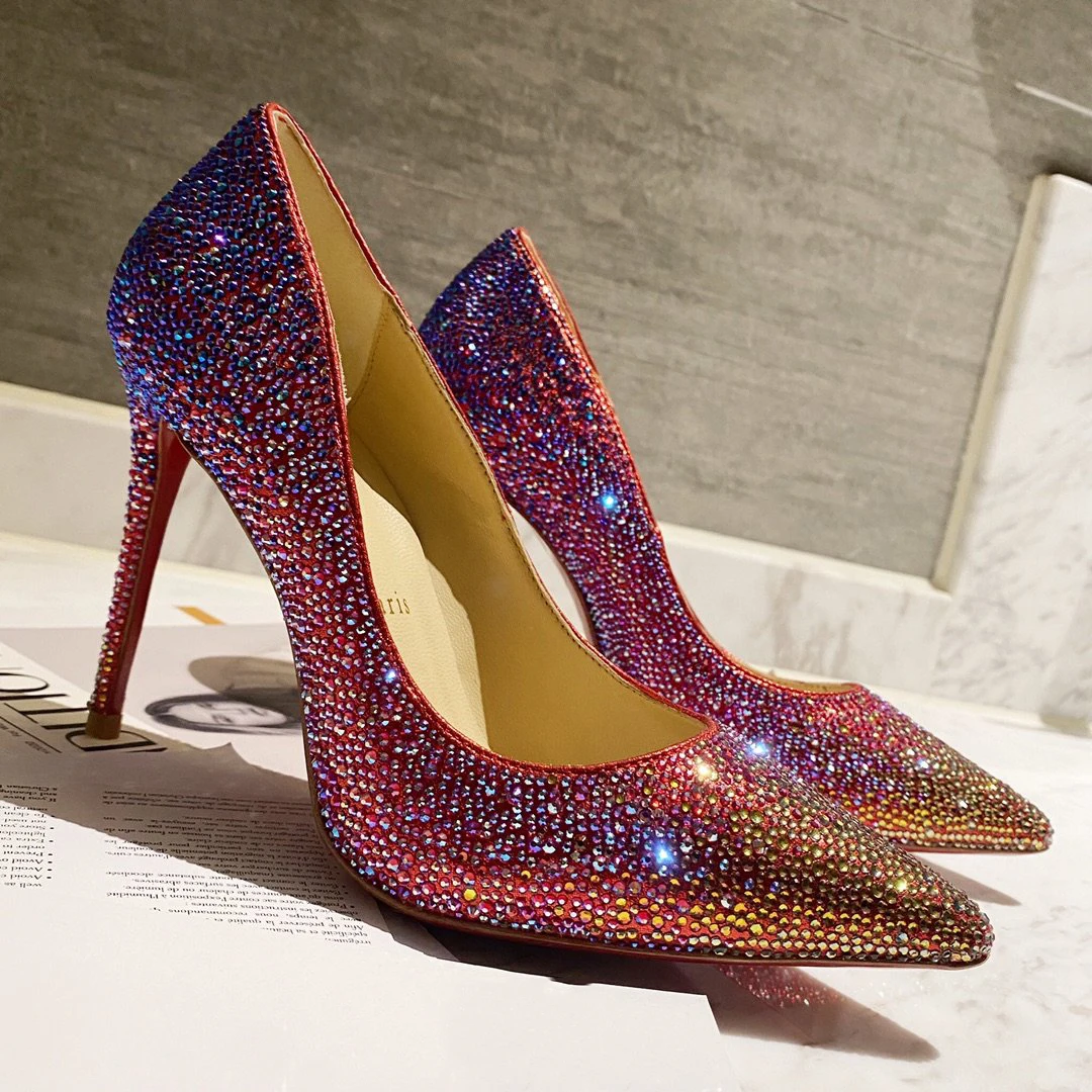 

Top Quality Womens High Heels Luxury Fashion Ladies Crystal Glisten Red Sole Shoes Classic Retro Designer 10cm High heel 0329HJ