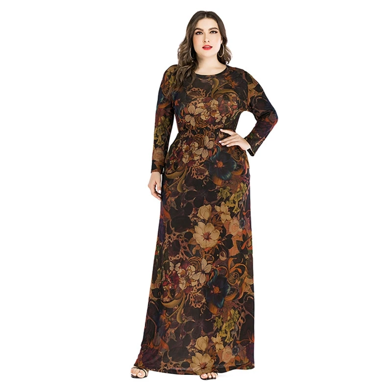 

Women's Floral Print Dress Plus Size 5XL Maxi Dress Chic Arab Beach Dress Long Sleeves Evening Party Dress Holiday Dress