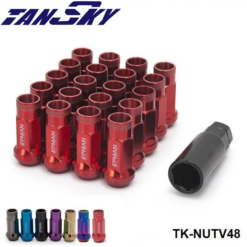 

EPMAN Sport Racing Red 48MM Steel Open Exhtended Wheel Acorn Rim Lug Nuts Set 12*1.25 Tuner 20Pcs With Key TK-NUTV48-125