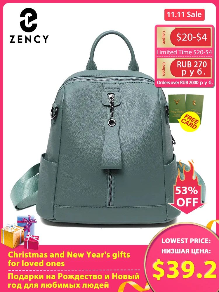 

Zency New Genuine Leather Women's Backpack School Knapsack Large Capacity Travel Satchel 2023 Designer Shoulder Bag Rucksack