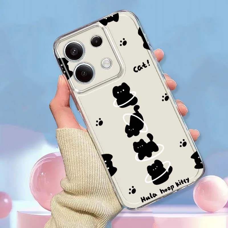 Фото Модный прозрачный чехол из ТПУ с мультяшным черным котом для Xiaomi Redmi Note 15 14 13 12 11E 9 9T 8 8T Pro Plus Turbo 5G №2