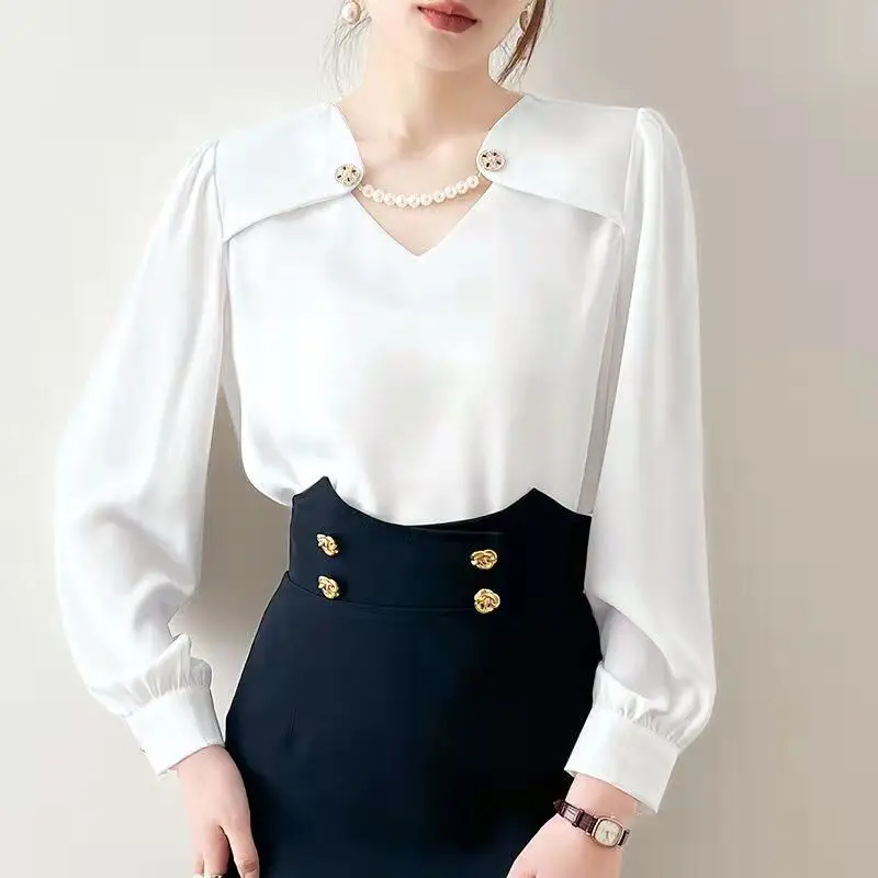 

Fashion Woman Blouses 2022 V-neck Short Sleeve Solid Work Shirts Tops Pretty And Cheap Women's Blouse Female Clothing B02