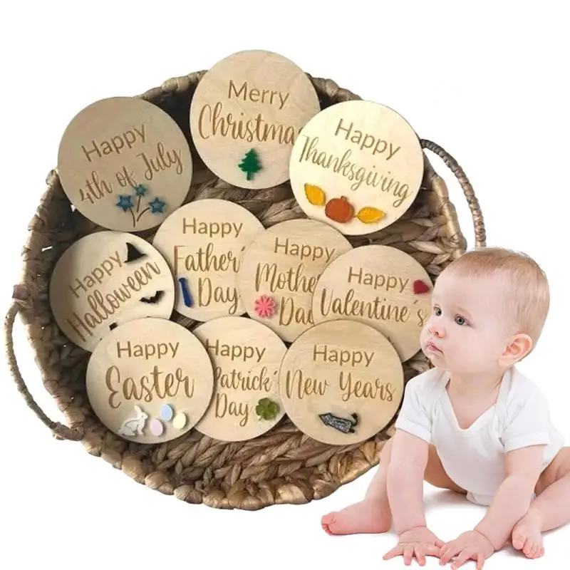 

Monthly Baby Milestone Cards 10Pcs Wooden Baby Months Holiday Signs Expecting Mom Gift Photo Prop Ornaments For New Parents