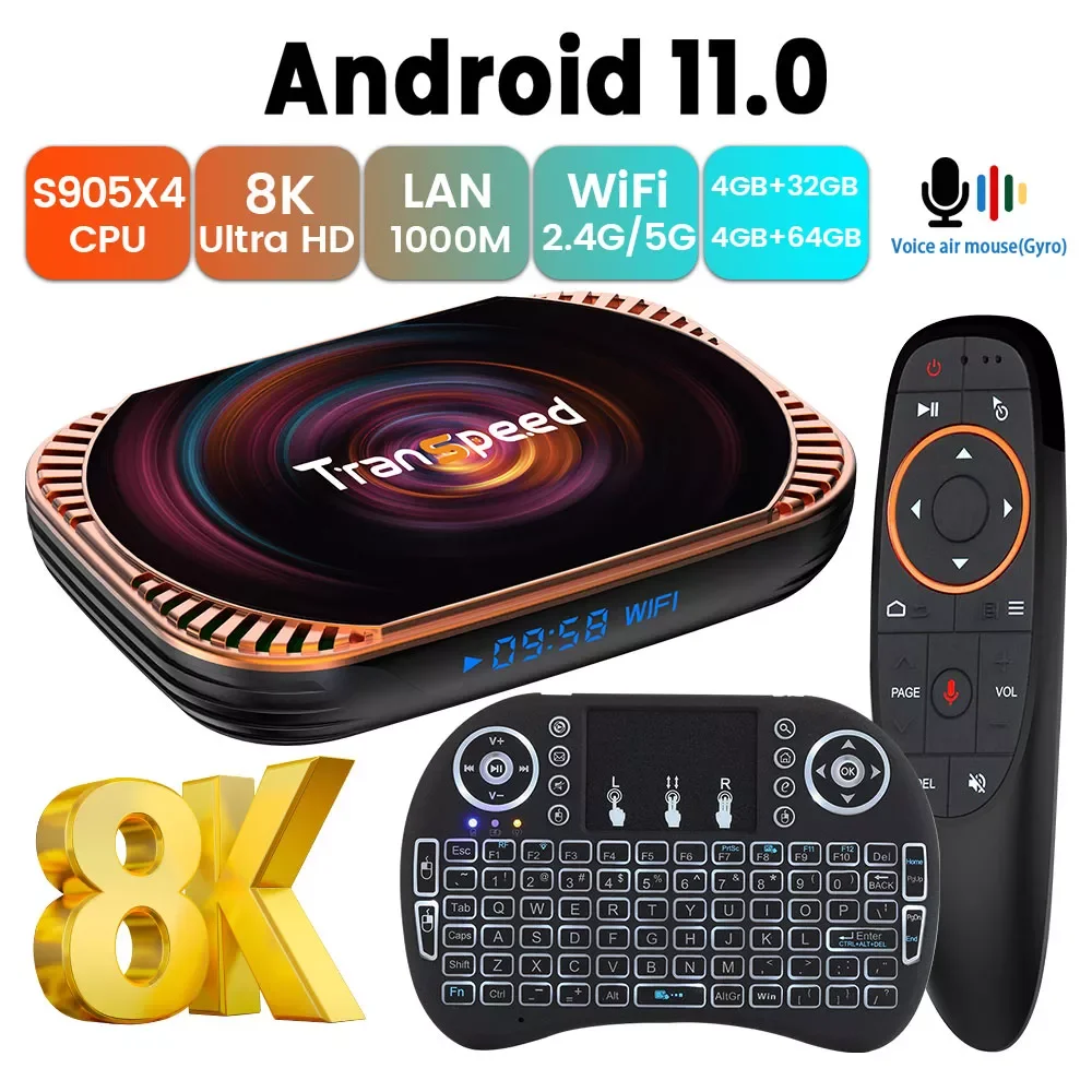 

Transpeed Amlogic S905X4 8K Android 11.0 TV BOX 2.4G&5.8G Very Fast WiFi 4K Voice Assistant dual wifi 32GB 64GB TV Box