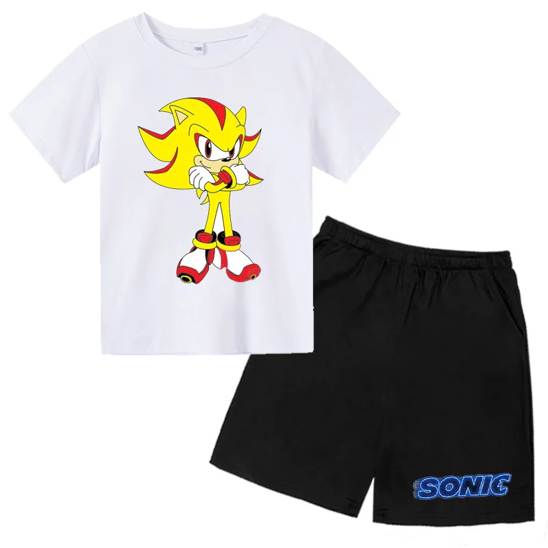 

Casual Kids Sonic Clothes 2 Piece Set Clothing Cool Boy Super Sonic T-shirt + Short Clothing Boy Tracksuit Children Baby Clothes