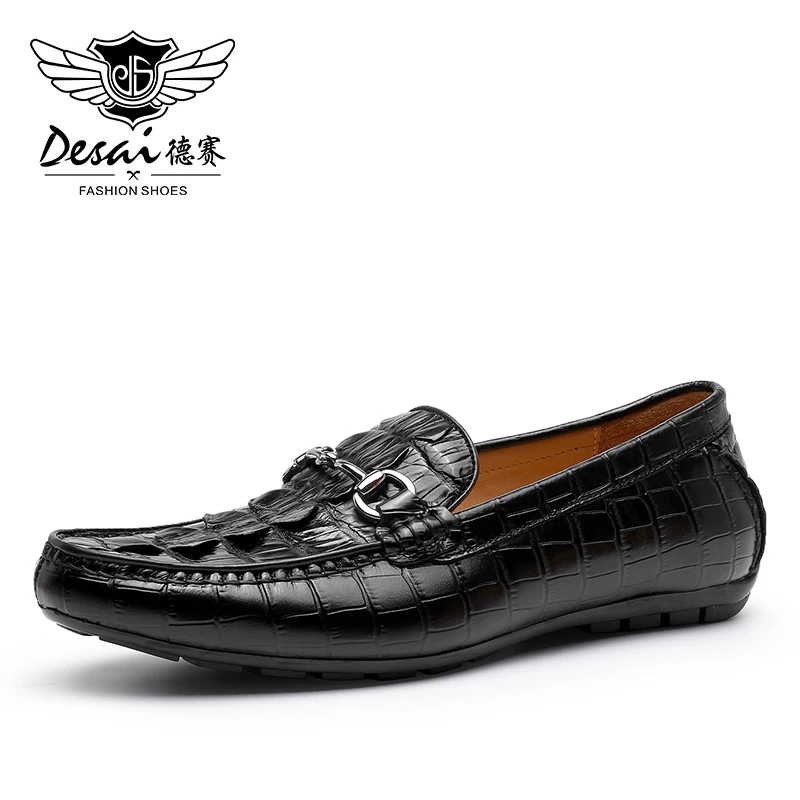 

DESAI Top Quality Crocodile Skin Mens Loafers Dress Shoes Genuine Leather Fashion Easy Wear Casual Men Shoes New Arrival 2022
