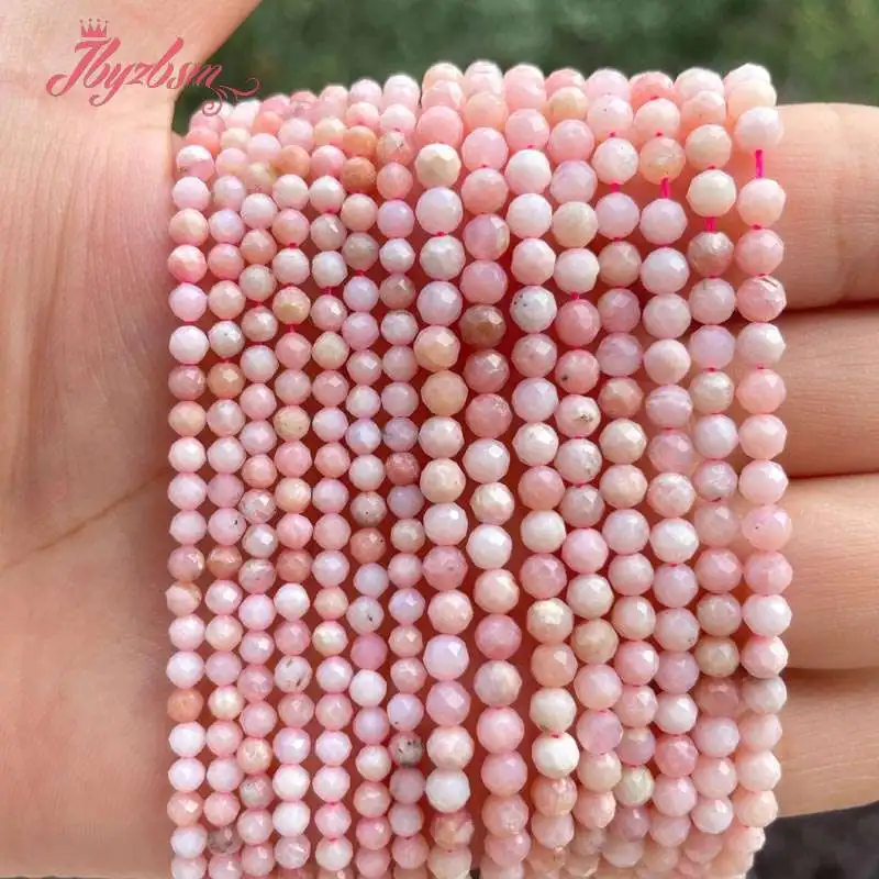 

Natural Pink Opal Faceted Round Spacer Loose Stone Beads For DIY Jewelry Making Necklace Strand 15" 2/3/4mm Free shipping