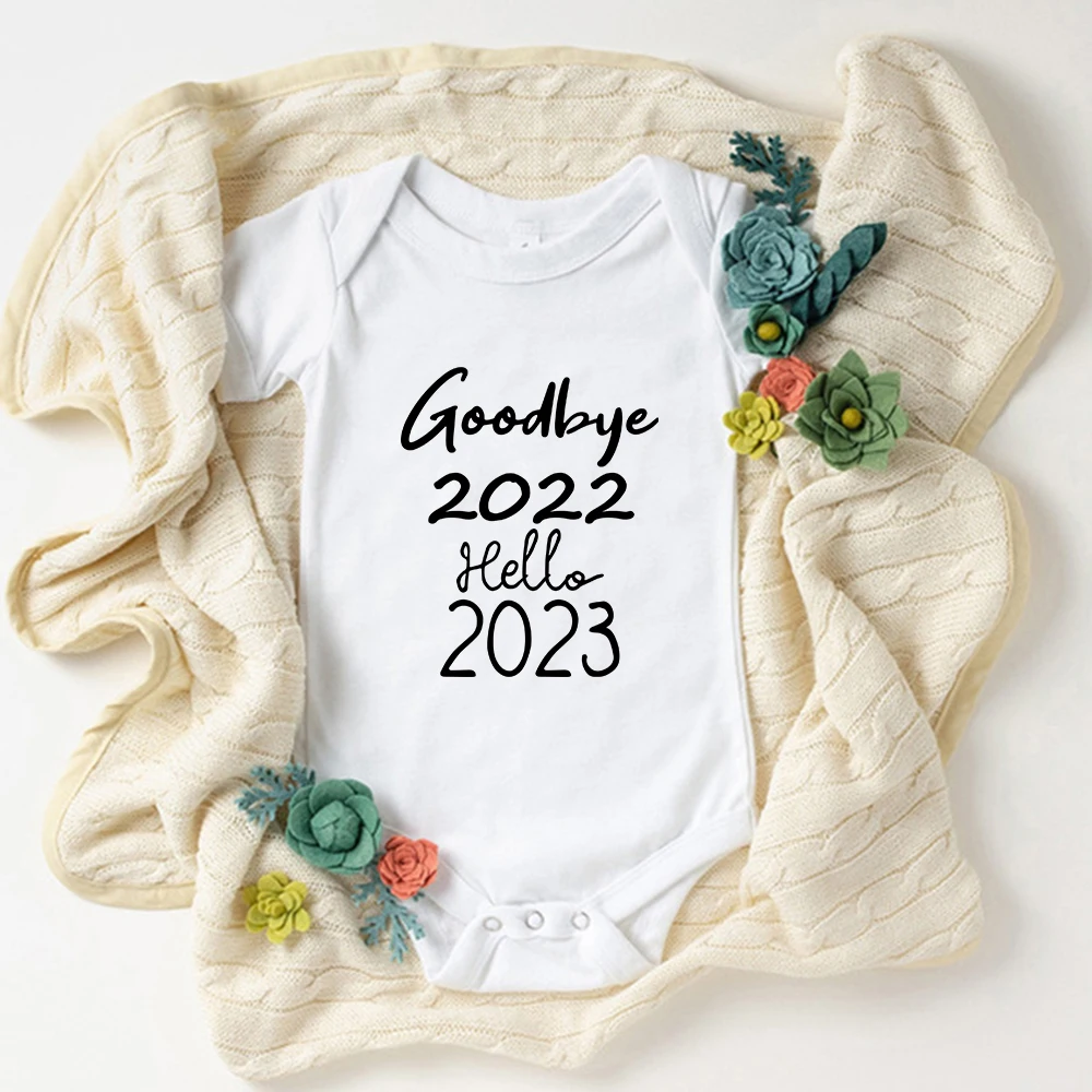 

Попрощайтесь 2022 Hello 2023 Одежда для новорожденных девочек мой первый новогодний Модный комбинезон для младенцев Пижама комбинезон с коротким...