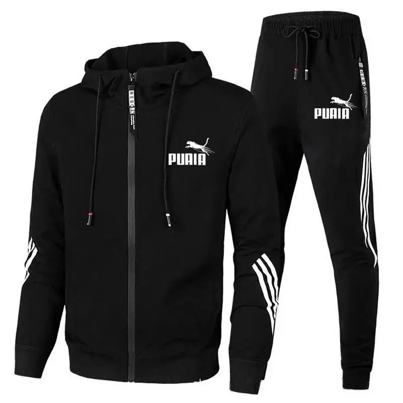 Фото Модный спортивный костюм для мужчин, новый осенний женский костюм + спортивные штаны в полоску, комплект из 2 предметов для бега, фитнеса, баскетбола, бега №1