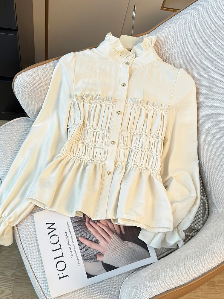 Matakawa Bloues однотонные весенне-осенние милые корейские модные женские рубашки с