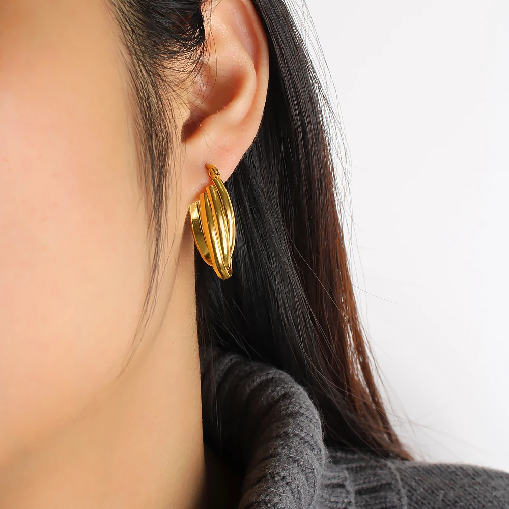 Очаровательные многослойные серьги-кольца из нержавеющей стали 304L модные