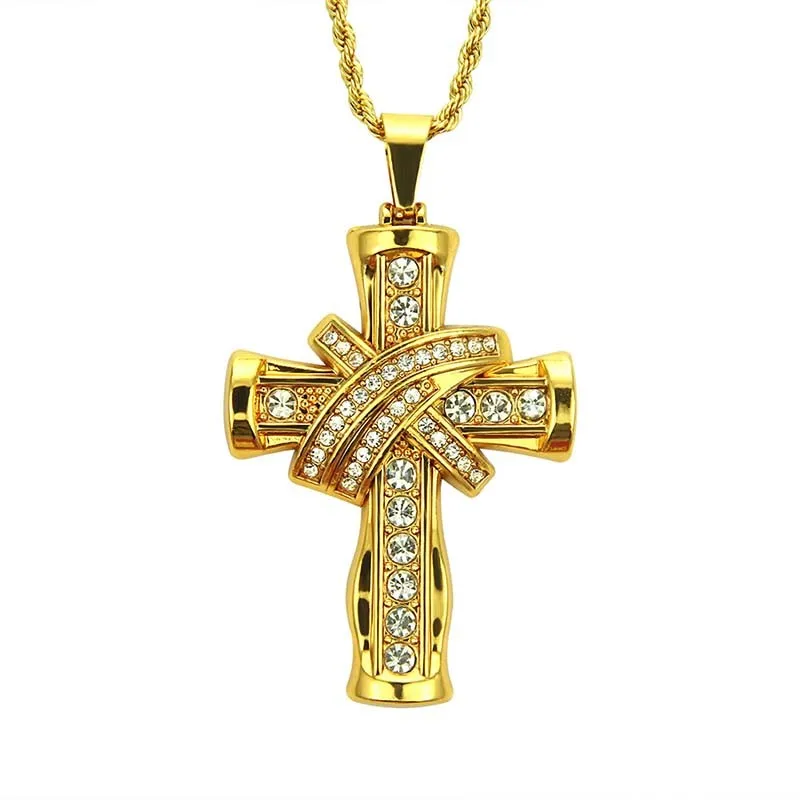 

Cross Necklace Religious Talisman Necklace Nilendor High Quality Fashion Gilded Zircon Hip Hop Men's Gift