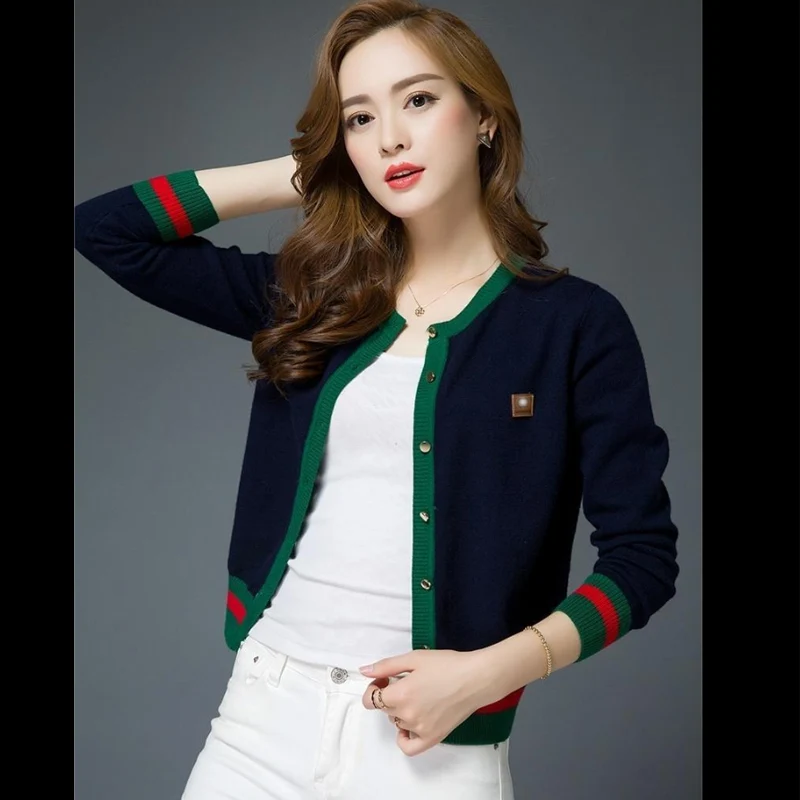 

Spring New Knitted Short Section Cardigan Long-sleeved Jumper Female Large Size Loose Sweaters Jacket All-match Simplicity Women