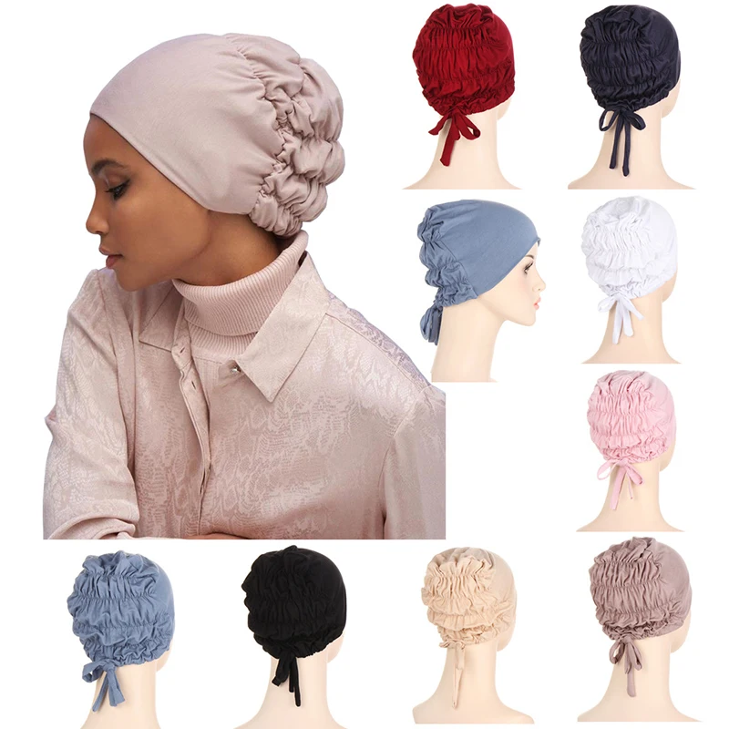 

New Muslim Head Scarf Women Elastic Tie Back Jersey Hijab Underscarf Multi-colored Turban Elastic Simplicity Islamic Headscarf