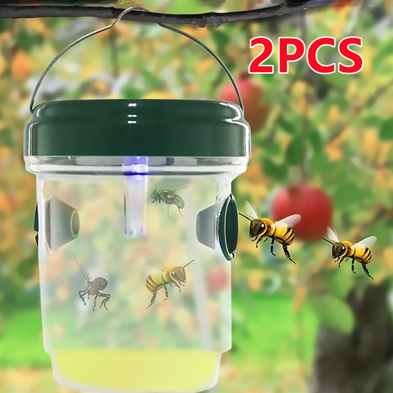 

2 Pack Solar Powered Wasp Trap Lights Waterproof Outdoor Hanging Trap Safe Non-Toxic Bee Hornet Traps Reusable Garden Supplies