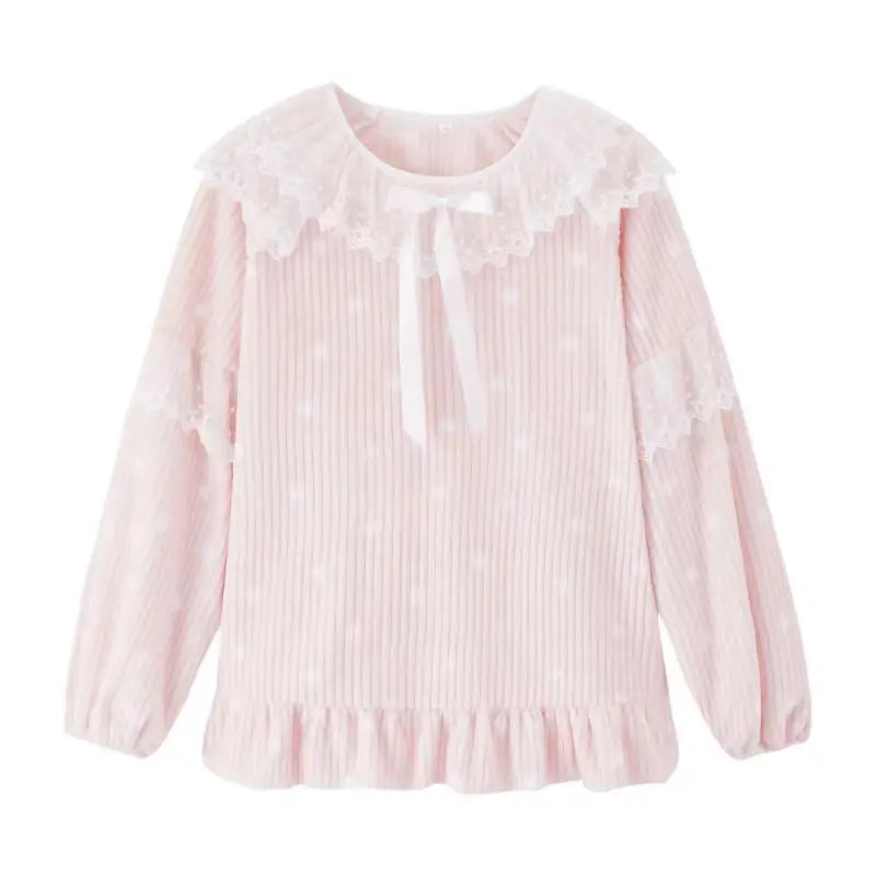 Autumn Winter Warm Flannel Pajamas for Women Students Cute Velvet Thicken Loose Sleepwear Set Coral Velvet Floral Pajamas