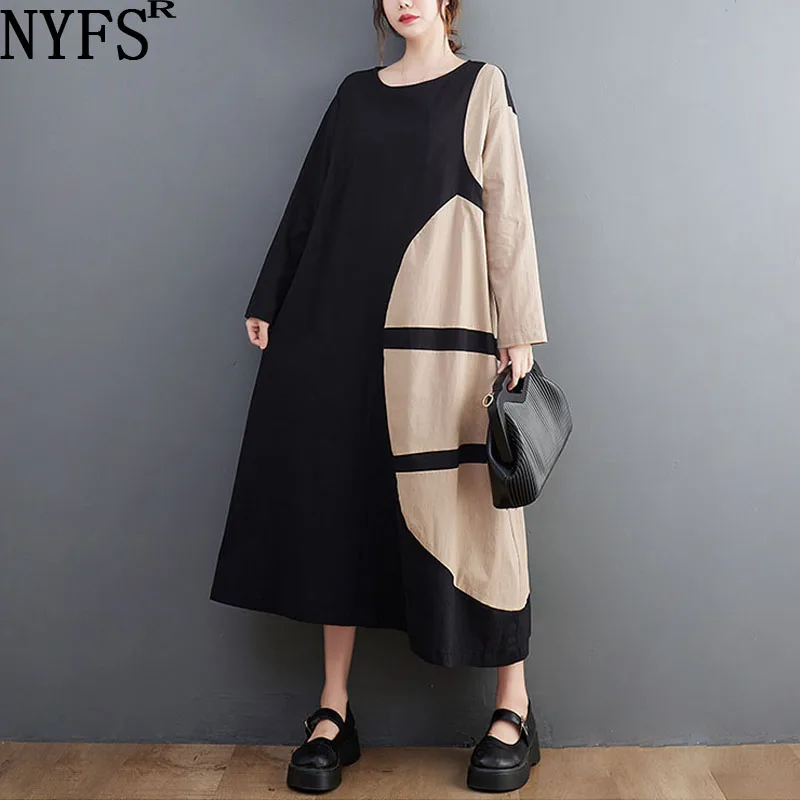 

Женское винтажное платье-рубашка NYFS, свободное платье с длинным рукавом и принтом, осень 2023