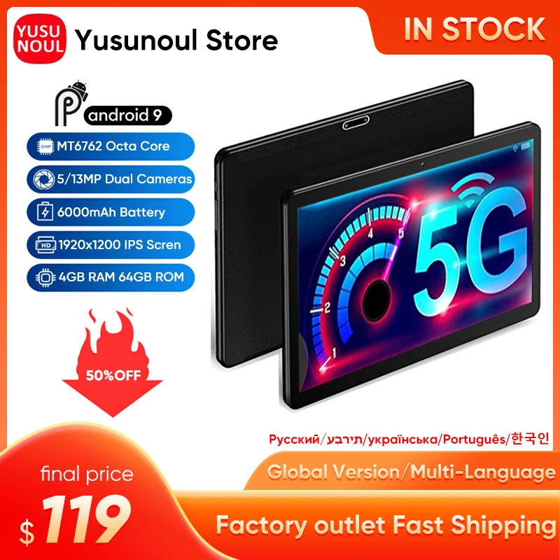 Global Orginal 4GB RAM 64GB ROM 4G LTE Phone Call 5G WIFI 1920*1200 2/8MP tablet pc 10 inch Google Play Navagation PUBG Support