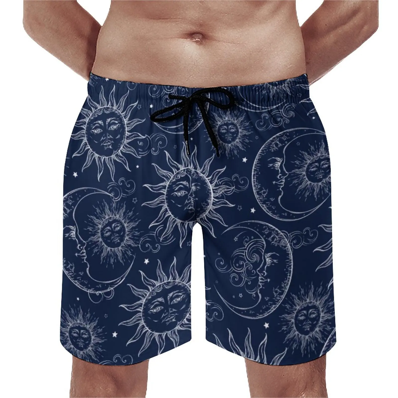 

Blue Magic Sun Board Shorts Vintage Celestial Moon Stars Classic Board Short Pants Males Print Plus Size Swim Trunks Gift idea