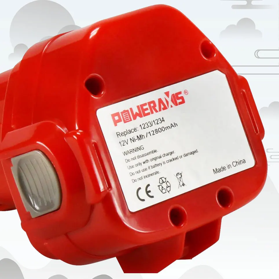

12V 12800mAh battery for makita 1233/1234/1235/1235b/192698-8/192698-a/193138-9/193157-5 cordless power tools (red)