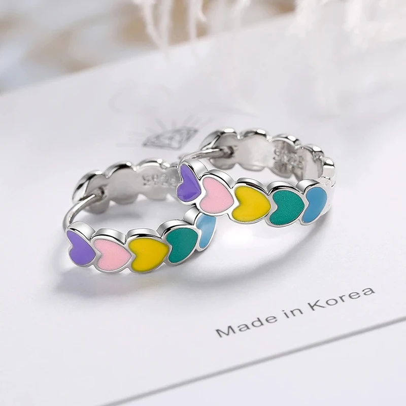 

Cute Rainbow Enamel Heart Hoop Earrings 2022 Multicolor Huggies Romantic Trendy Earring Piercing Jewelry Best Gifts For Women