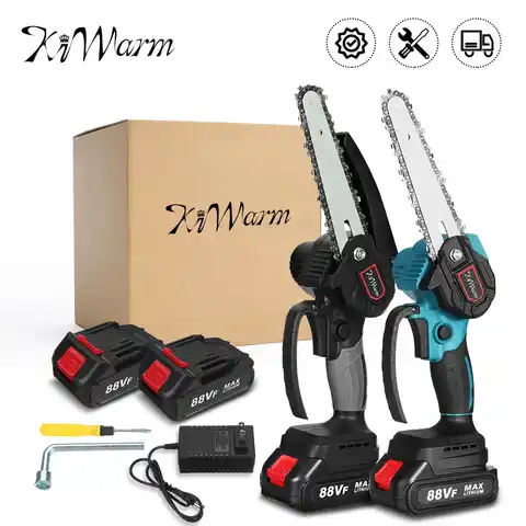 Electric chainsaw Kiwarm, 3000 W, 6 inches, 88 V, wireless portable mini-drin for trimming the garden, high-speed power tools