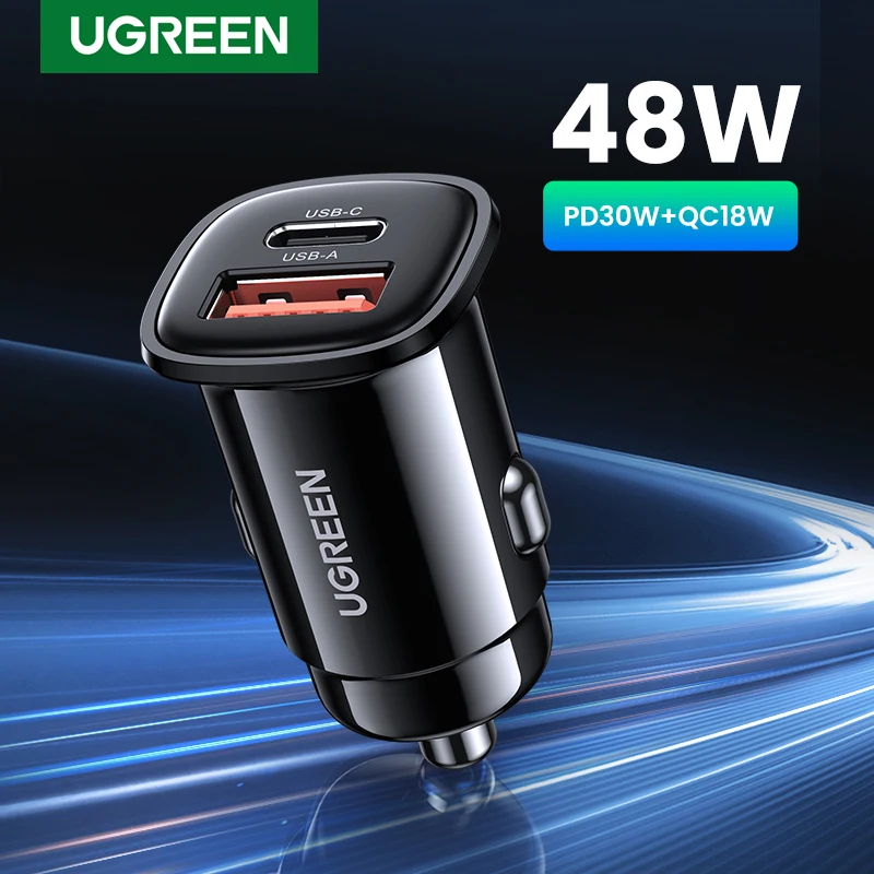 Ugreen-cargador USB para coche, dispositivo de carga rápida de 30W, 4,0, QC4.0, QC3.0, PD, tipo C, para iPhone y Xiaomi