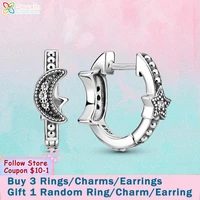 smuxin 925 sterling silver crescent moon stars beaded earrings cubic zirconia statement stud earrings women earrings