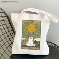 women shopper bag witchy magic the sun cat tarot card bag harajuku shopping canvas shopper bag girl handbag shoulder lady bag