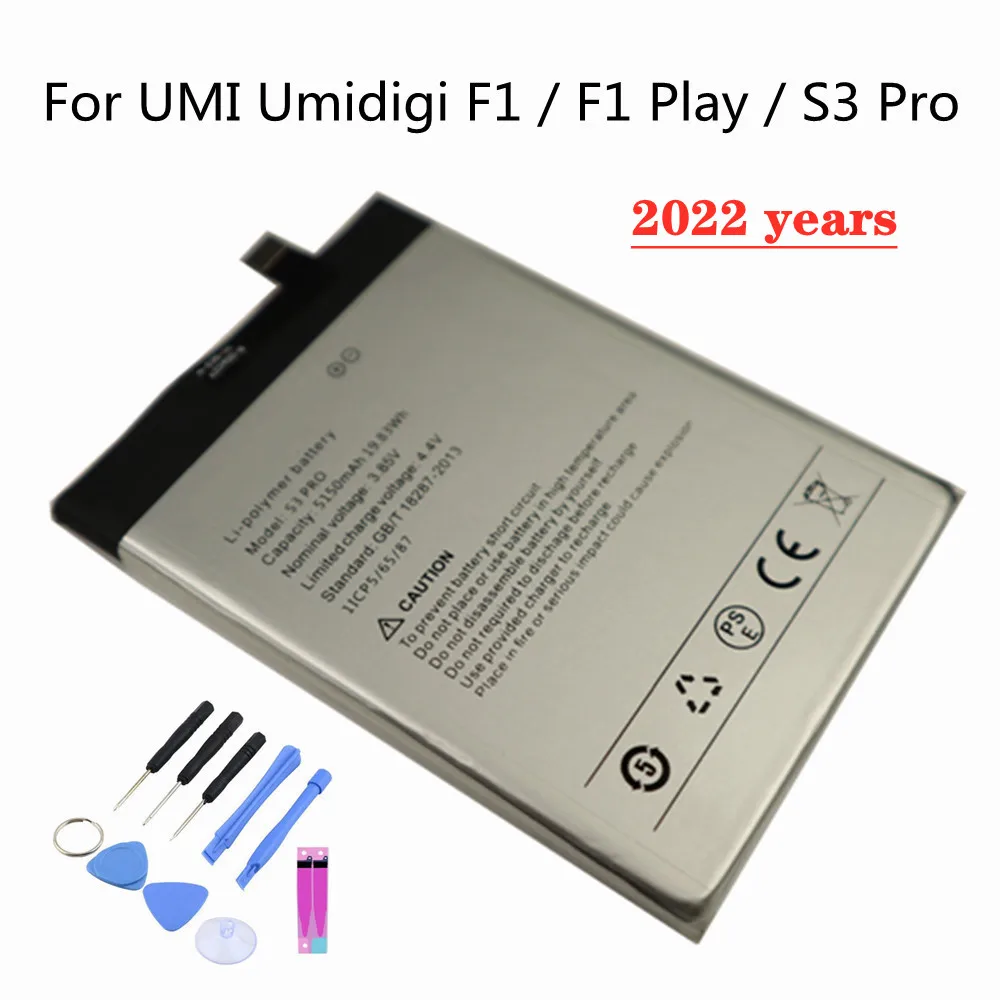 

Аккумулятор 2022 года для UMI Umidigi F1 F1 Play S3 Pro, оригинальный аккумулятор 5150 мАч, высокая емкость 3,85 В, сменные батареи + Инструменты