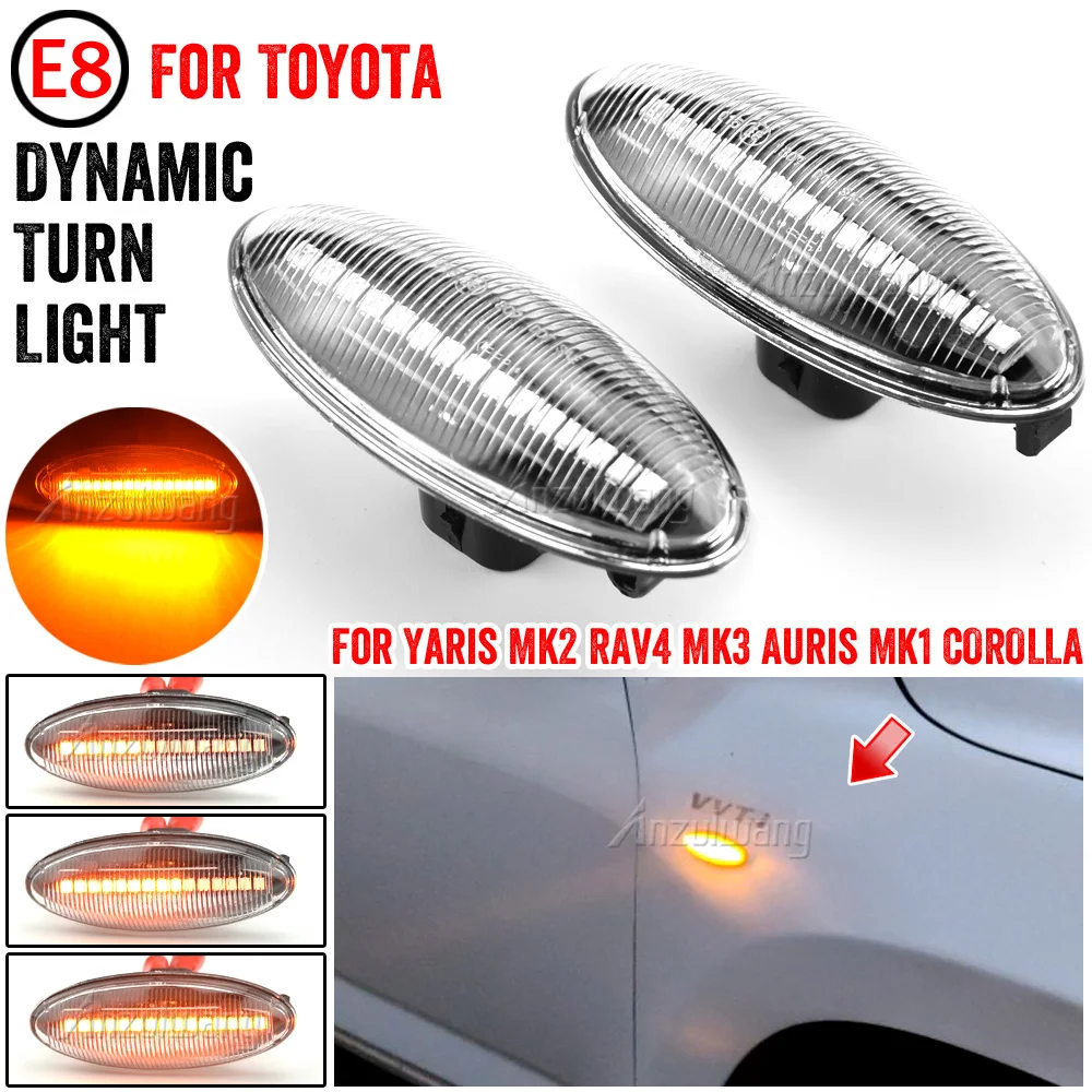 

2Pcs Dynamic Flashing Led Side Marker Turn Signal Light For Toyota Yaris Mk2 P9 RAV4 Mk3 ACA3/ALA3 Auris Mk1 E15 COR Accessories