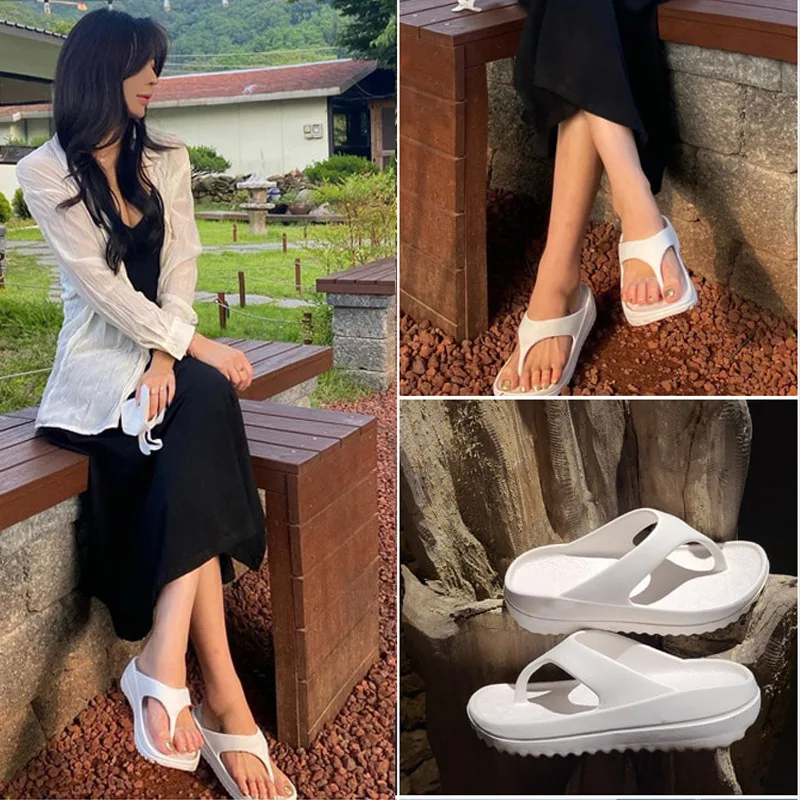 Flip flops beach thick bottom high heel home indoor women's slippers leisure outdoor couple bathroom slide summer sandals