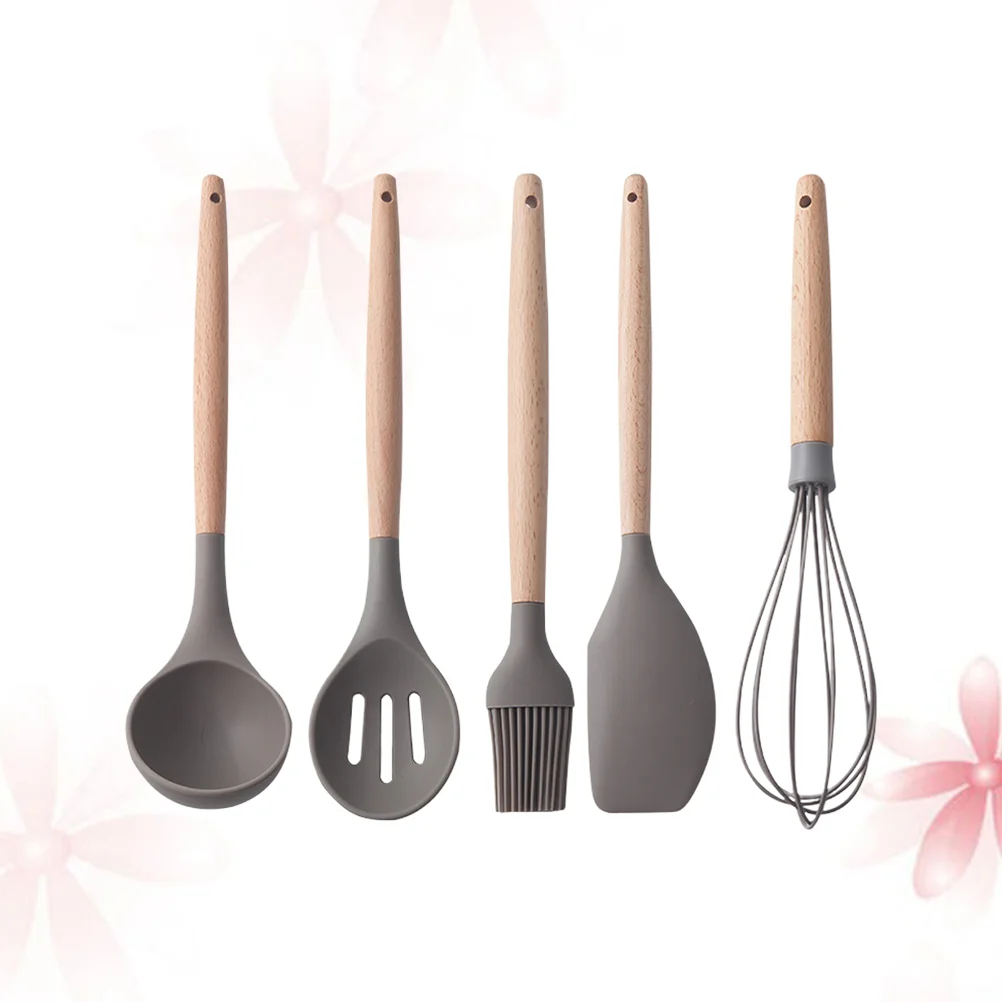 

Silicone Utensils Cooking Baking Set Spatula Wooden Handle Oil Brush Nonstick Kitchen Spoons Tools