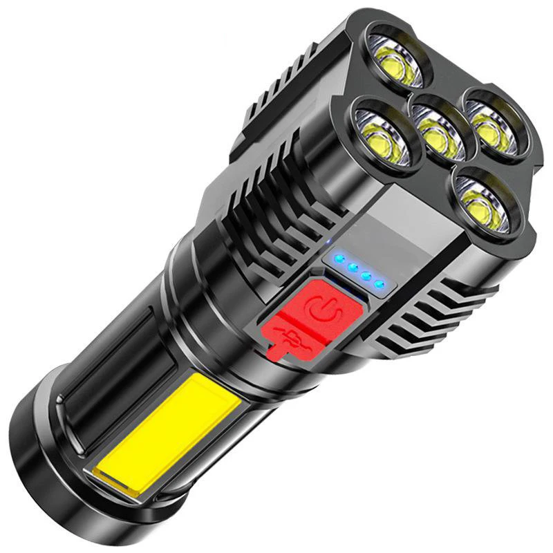 

LED Flashlight USB Rechargeable Outdoor Multi-function Waterproof Long-range Spotlight Battery Indicator COB Flood Light 4 Modes