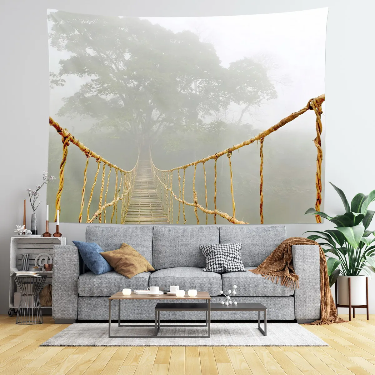 

Bedroom Dorm Room Decoration Rainforest Adventure Tapestry Forest Suspension Bridge Printed Tapestry Room Decoration Moda