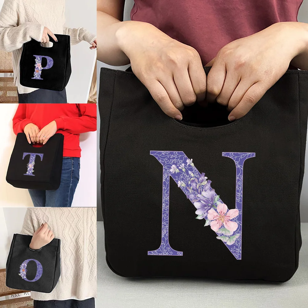 

Женская модель, Женский Ланч-бокс, сумка для пищевых продуктов для пикника, многофункциональная сумка с 26 буквами и фиолетовыми цветами, клатч