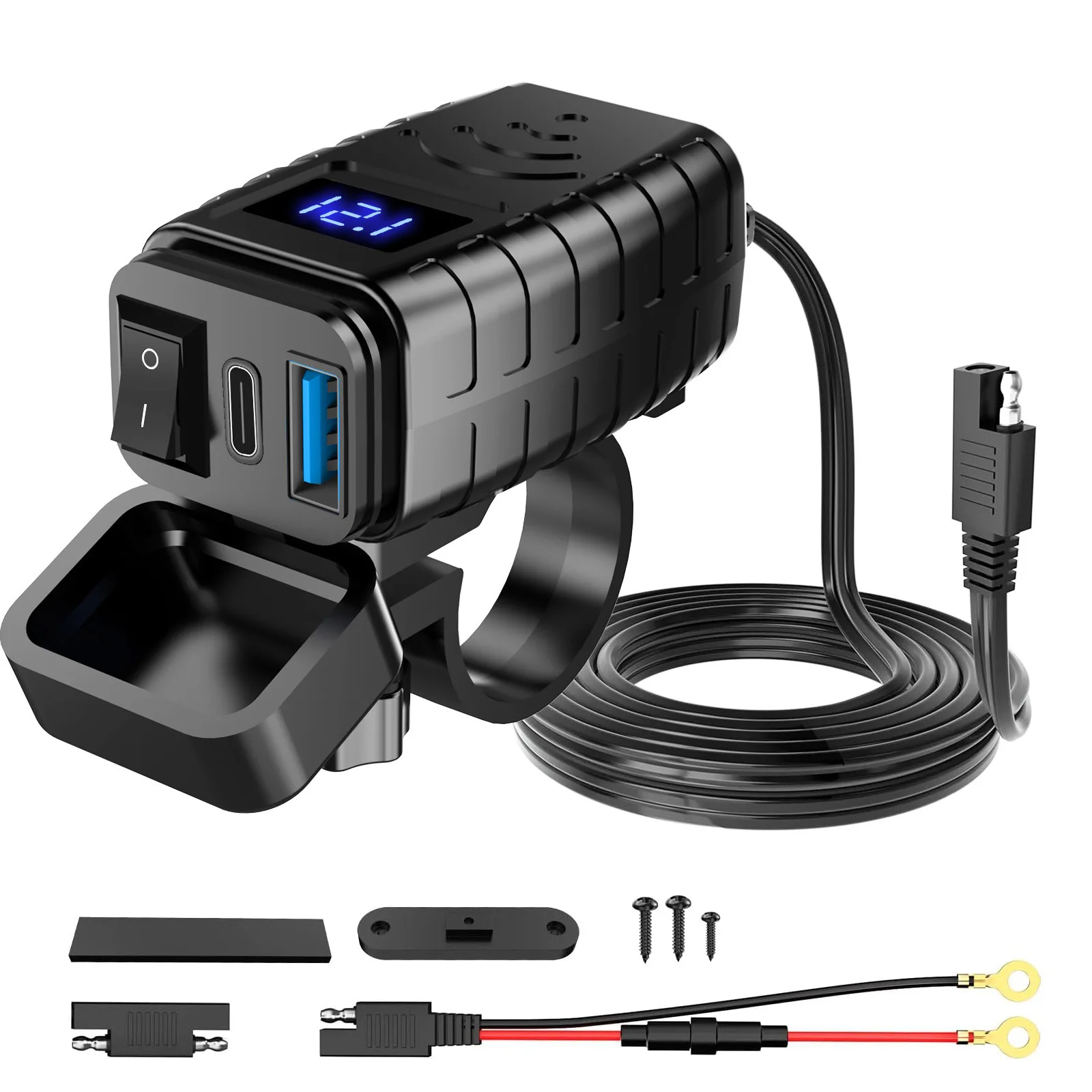 

Зарядное устройство для мотоцикла Anchtek 48 Вт QC3.0 и PD Quick Charge 3.0 Мотоциклетное зарядное устройство USB Type C для телефона с вольтметром и переключателем включения/выключения
