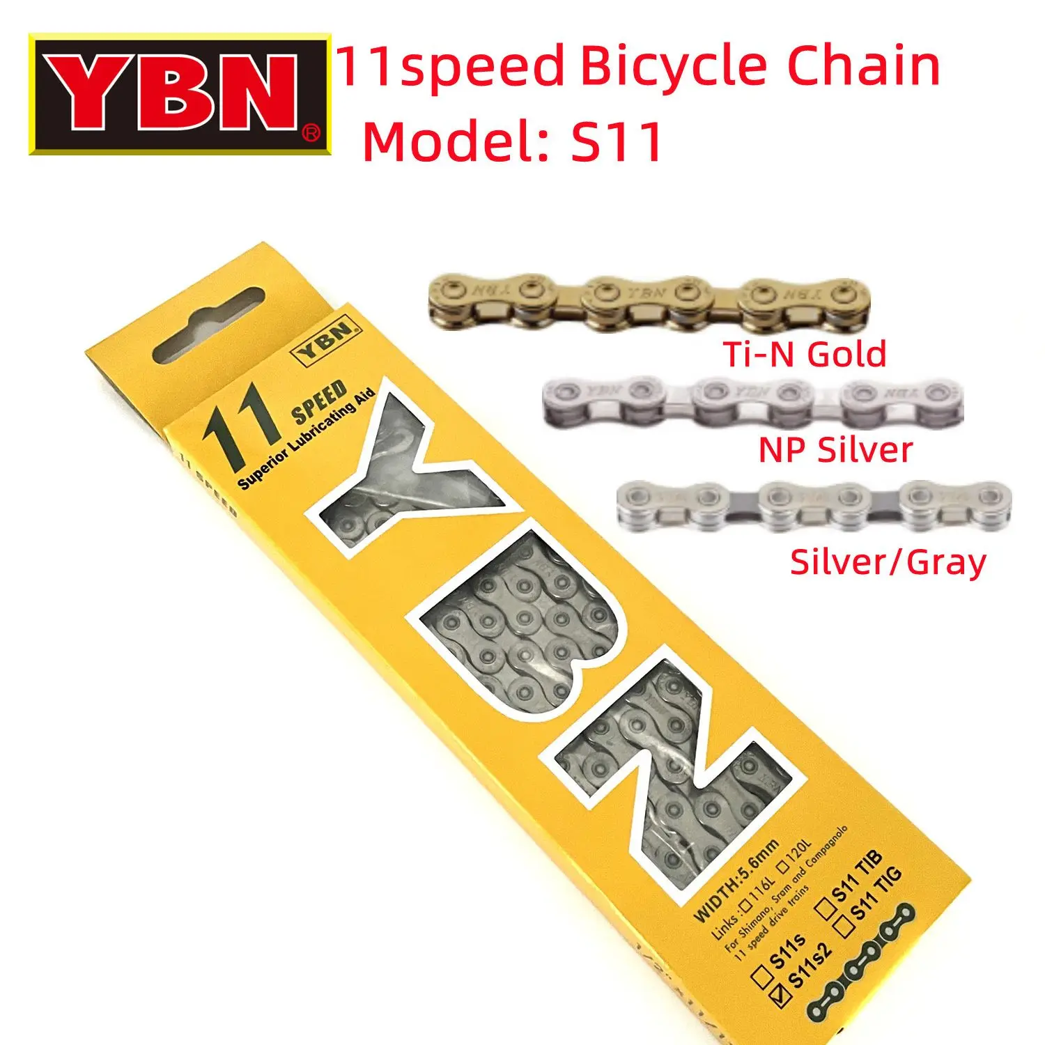 

YBN 11 Speed Chain S11TIG Ti-N Gold S11 S2/S Silver MTB Road Bike Chains 116L For SRAM For Campanolo System Bicycle Accessories